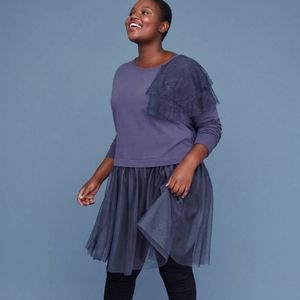 LANE BRYANT sweatshirt tunic tulle hem mesh ruffle